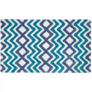 Teal and Blue Chevron Cotton Bath Mat - Blue - Blue - Blue - Homescapes