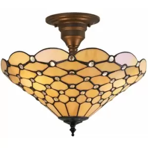 Loops - Tiffany Glass Semi Flush Ceiling Light Amber Geometric Inverted Shade i00161