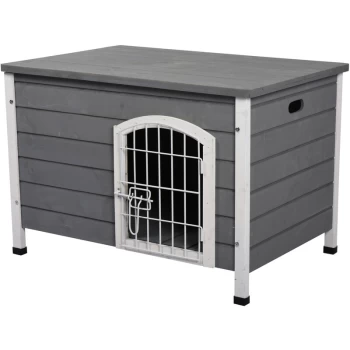 Wooden Dog Crate Kennel House w/ Wire Door Lock Small Easy-Open Roof - Pawhut