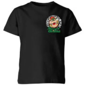 Nintendo Super Mario Bowser Merry Christmas Pocket Wreath Kid's Christmas T-Shirt - Black - 5-6 Years