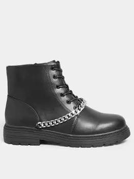 Yours Extra Wide Fit Chunky Chain Lace Up Boot Black, Size E, Women