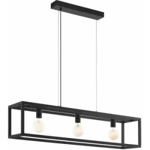 Hanging Ceiling Pendant Light Black & Glass Box 3x 60W E27 Kitchen Island Lamp