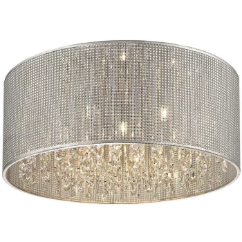 7 Light Large Flush Ceiling Light Silver, G9 - Spring Lighting