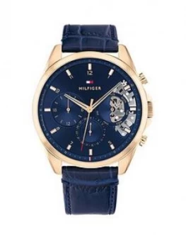 Tommy Hilfiger Carnation Gold Ip Case Blue Dial Blue Leather Strap Watch