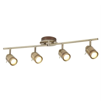 Searchlight Samson - 4 Light Bathroom Ceiling Spotlight Bar Antique Brass IP44, GU10