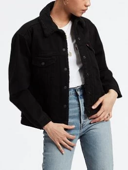 Levis Ex Boyfriend Sherpa Denim Trucker Jacket - Black, Size XS, Women