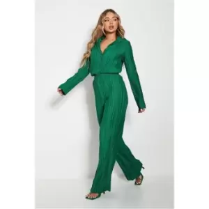 I Saw It First Plisse Wide Leg Trousers - Green