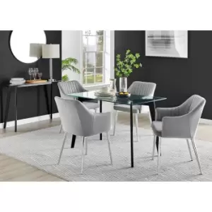 Furniture Box Malmo Glass and Black Leg Dining Table & 4 Grey Calla Silver Leg Chairs