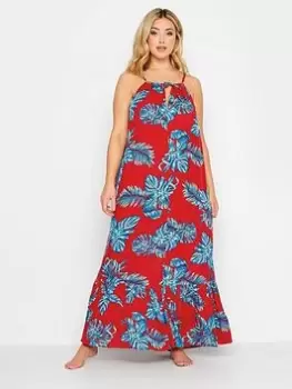 Yours Aruba Floral Keyhole Tiered Beach Dress, Red, Size 30-32, Women