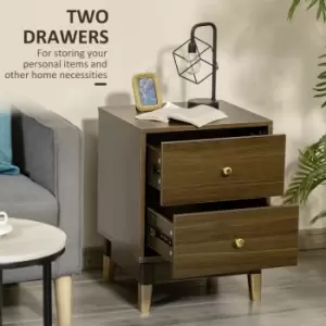 Homcom - Modern Bedside Table Side Table Nightstand w/ 2 Drawers Brown Gold