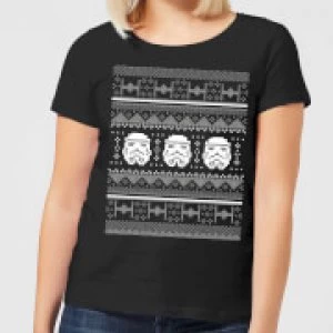 Star Wars Stormtrooper Knit Womens Christmas T-Shirt - Black - M