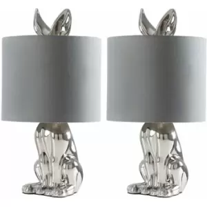 Minisun - 2 x Lepus White Hare Table Lamps - Grey - No Bulb