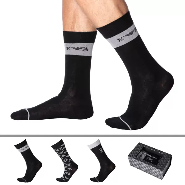 Emporio Armani Giftbox of 3 Dress Socks - Black - Logo TU