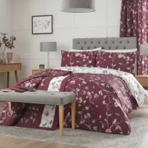 Dreams & Drapes Sweet Pea Floral Print Easy Care Reversible Duvet Cover Set, Plum, King