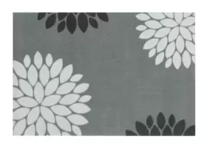 Recylon Grey Floral Heavy Duty Mat, 120Cm X 67Cm