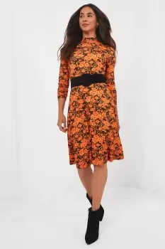 Autumnal Funky Floral Long Sleeve Dress