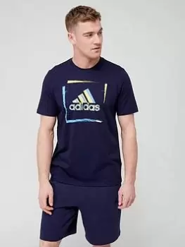 adidas Sportswear Two-Tone Stencil Short Sleeve Graphic T-Shirt - Navy, Size XL, Men