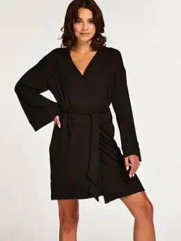 Hunkemoller Kimono Rib Robe, Black, Size M/L, Women