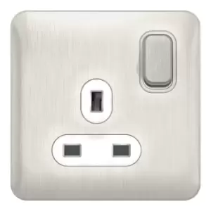 Schneider LSD 1G 13A Double Pole Switched Socket White Insert Stainless Steel - GGBL3010DWSS