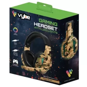 VYBE Camo Wired Gaming Headset With LED Lights - Desert Brown