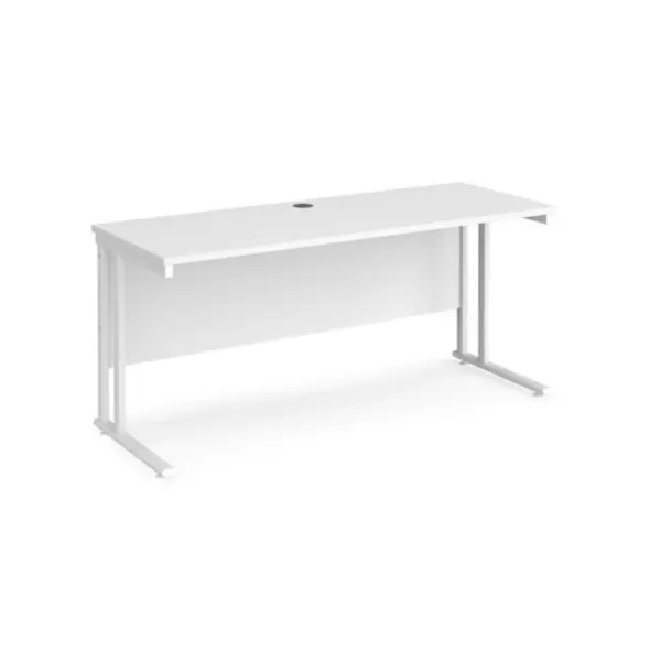 Office Desk 1600mm Rectangular Desk With Cantilever Leg White Tops With White Frames 600mm Depth Maestro 25