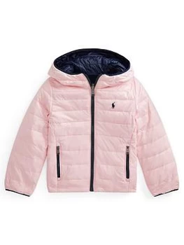 Ralph Lauren Girls Reversible Padded Coat - Pink/Navy, Pink/Navy, Size 6 Years, Women