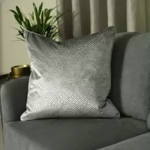 Paoletti - Florence Embossed Luxe Velvet Piped Cushion Cover, Silver, 55 x 55 Cm