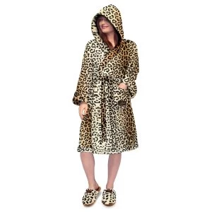 DC Comics Wonder Woman 1984 Cheetah Print Ladies Hooded Dressing Gown Robe Gold