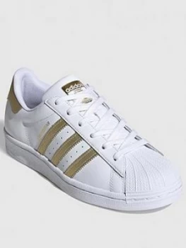 adidas Originals Superstar - White/Gold, Size 7, Women