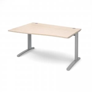 TR10 Left Hand Wave Desk 1400mm - Silver Frame maple Top