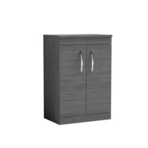 Nuie Athena 600 Floor Standing 2-door Vanity & Worktop - Grey Woodgrain