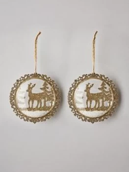 Sass & Belle Set Of 2 Shimmering Gold Reindeer Baubles