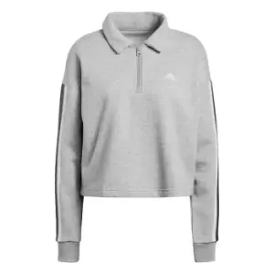 adidas Essentials Pinstripe Block Fleece Rugby Sweatshirt - Grey