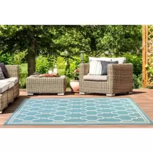 Terrace Spanish Tile Flatweave Outdoor Indoor Teal Rug in 80 x 150cm (2'6''x5'0'')