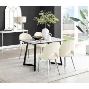 Furniture Box Carson White Marble Effect Dining Table and 4 Cream Arlon Silver Leg Chairs