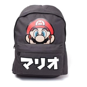 Super Mario Bros. Japanese Text & Mario Print Backpack - Dark Grey