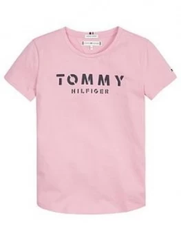 Tommy Hilfiger Girls Short Sleeve Logo T-Shirt - Pale Pink