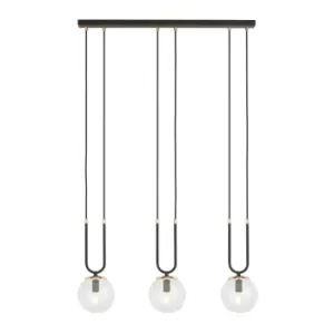 Glam Black Globe Bar Pendant Ceiling Light with Clear Glass Shades, 3x E14