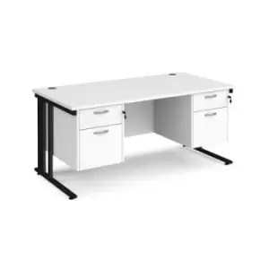 Office Desk Rectangular Desk 1600mm With Double Pedestal White Top With Black Frame 800mm Depth Maestro 25 MCM16P22KWH