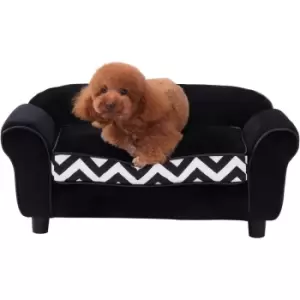 Pet Couch Dog Cat Wooden Sofa Bed Lounge Luxury w/Cushion - Black - Pawhut