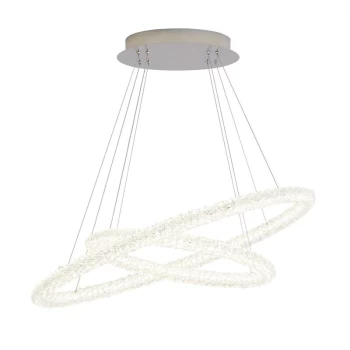 Searchlight Circle - Integrated LED 2 Light Ceiling Pendant Chrome with Glass Crystals