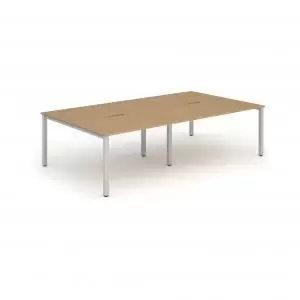 B2B Silver Frame Bench Desk 1400 Oak 4 Pod