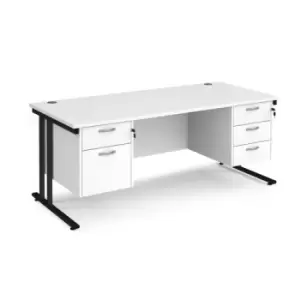 Office Desk Rectangular Desk 1800mm With Double Pedestal White Top With Black Frame 800mm Depth Maestro 25 MC18P23KWH