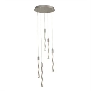 Integrated LED 5 Light Cluster Ceiling Pendant Chrome, Silver, White