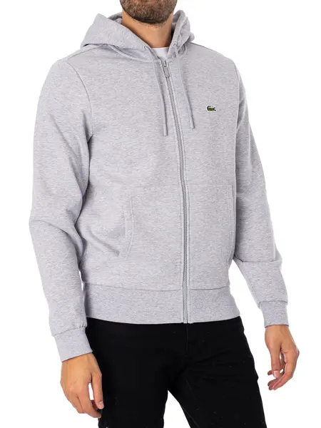 Lacoste Zip Logo Hoodie Light Grey M