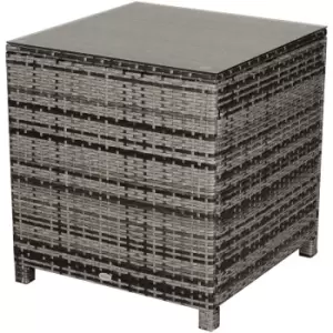 Side Table Furniture Tempered Glass Garden Patio Wicker Mixed Grey - Outsunny