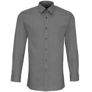 Premier Mens Long Sleeve Fitted Poplin Work Shirt (15.5) (Dark Grey)