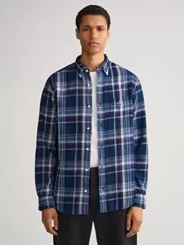 GANT Regular Fit Indigo Plaid Shirt - Dark Indigo, Dark Indigo, Size L, Men