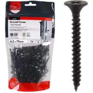 Timco Plasterboard Screws Fine Thread (Black) - 4.2 x 75mm (130 Pack Bag)