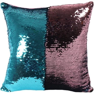 Reversible Blue and Pink Sequin Filled Cushion